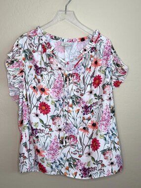 Chenault Floral Ruffle Cap Sleeve Blouse Top 3X